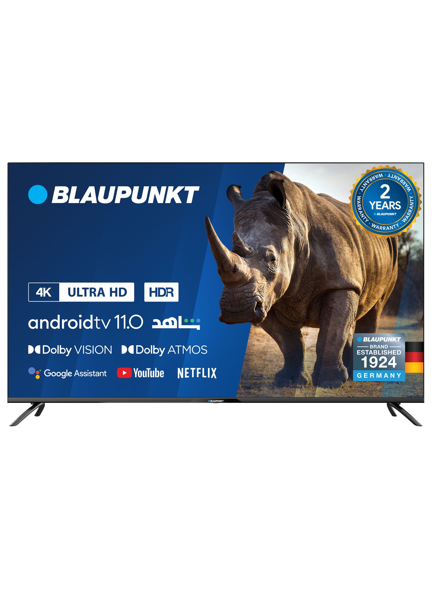 Blaupunkt 55UBC6000D 55inch 4K-UHD Android Smart TV, German Technology, Android TV 11, Dolby Vision, Dolby Atmos, MEMC, 16GB Memory, Netflix, YouTube, Shahid, Wi-Fi, Bluetooth 5.0